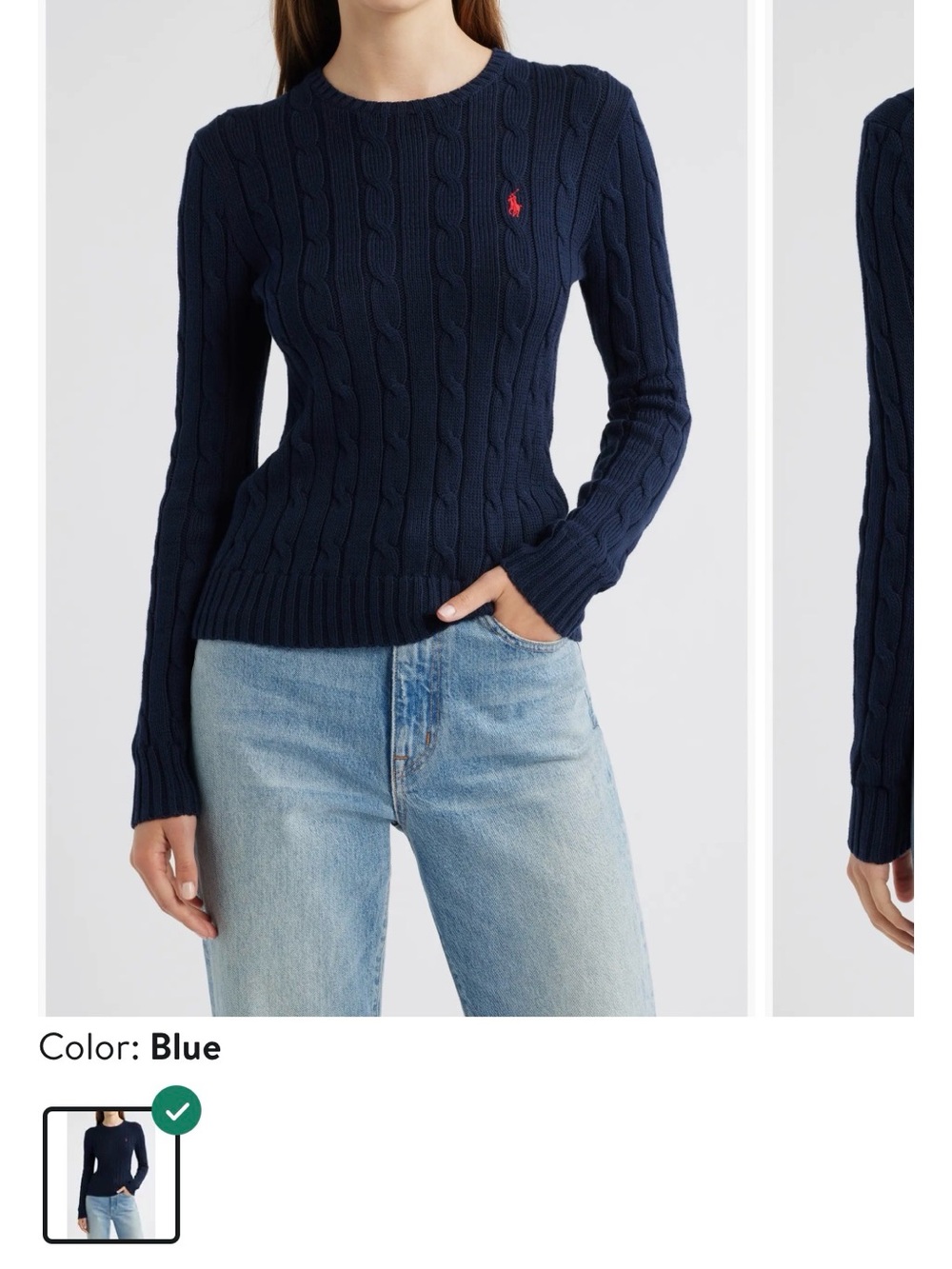 Polo by Ralph Lauren Navy Cable-Knit Crew Sweater with Red Pony